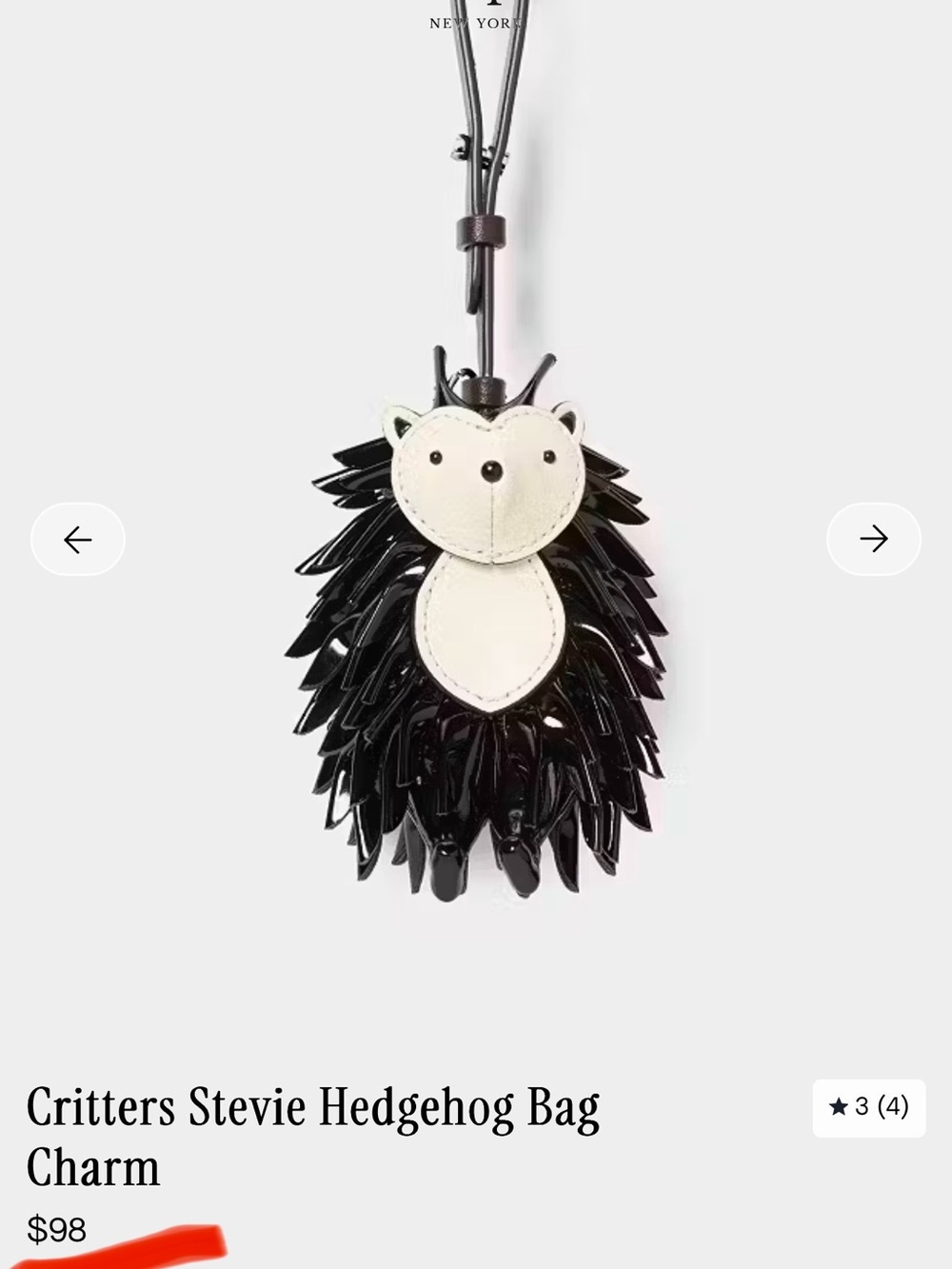 kate spade Black & Cream Hedgehog Bag Charm